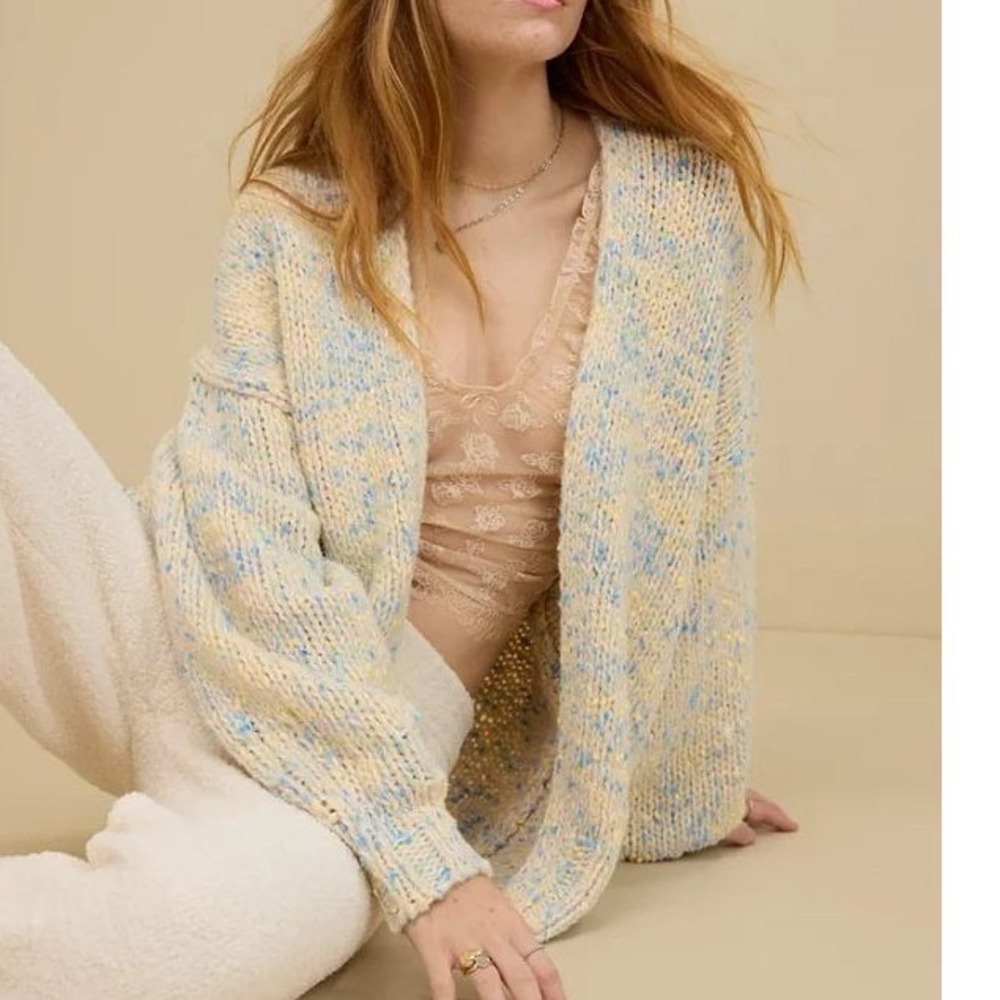 Aerie Confetti Puff Sleeve Cardigan Sweater Size XXS New With Tags